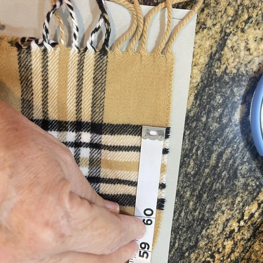 Plaid Scarf‎ Womens 12x72 Tan Camel Black Fringe Cashmere Feel Acrylic Check